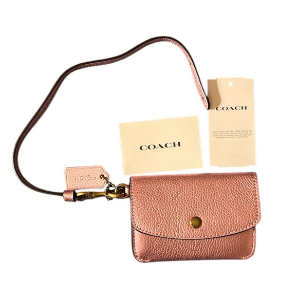 NWT Authentic COACH Metallic pink card pouch with detachable strap - Picture 6 of 6